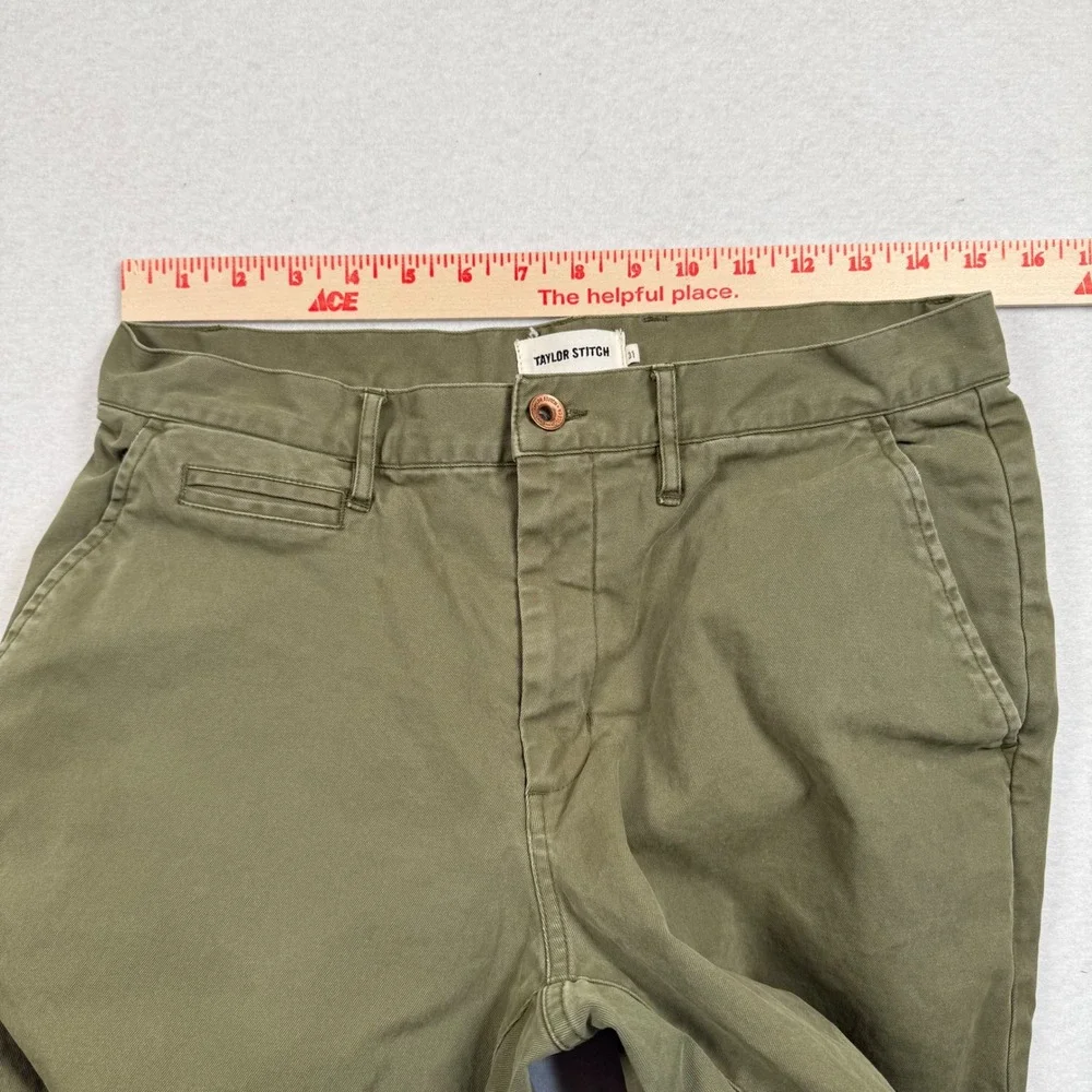 Taylor Stitch Chino Pants Mens 31 Olive Green‎ Patchwork Raw Hem Straight Leg